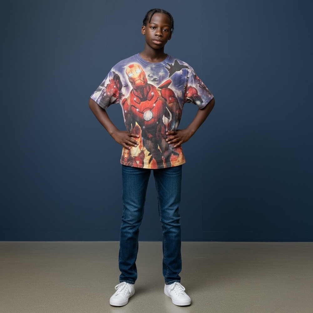 Marvel‎ Iron Man Graphic T Shirt Boys Kids All Over Print Short Sleeve - Picture 2 of 4